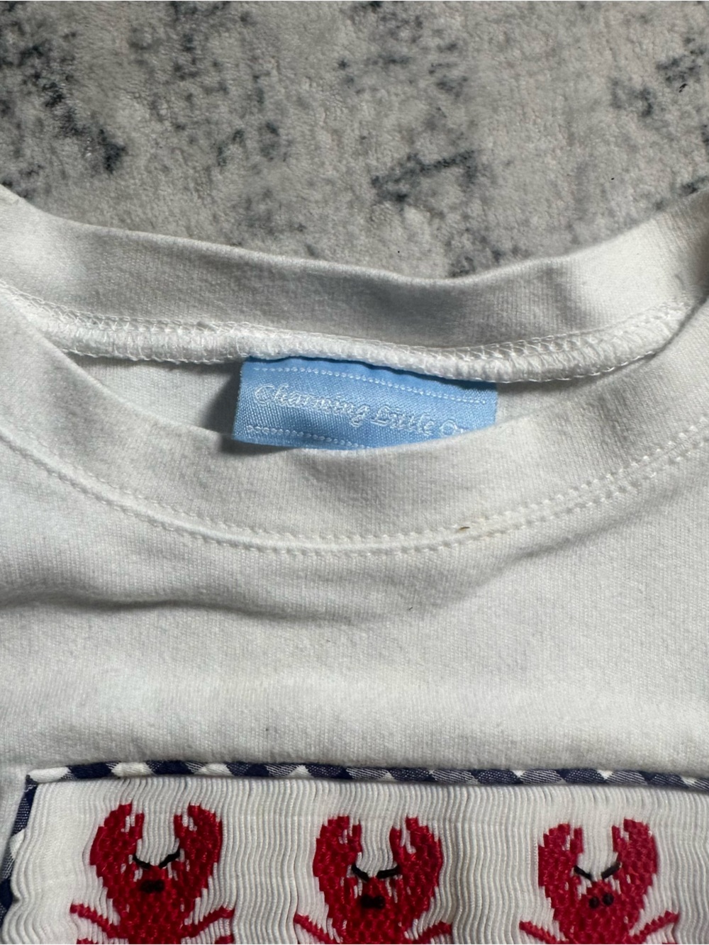 White Short-Sleeve Tee with Red Lobster Detail